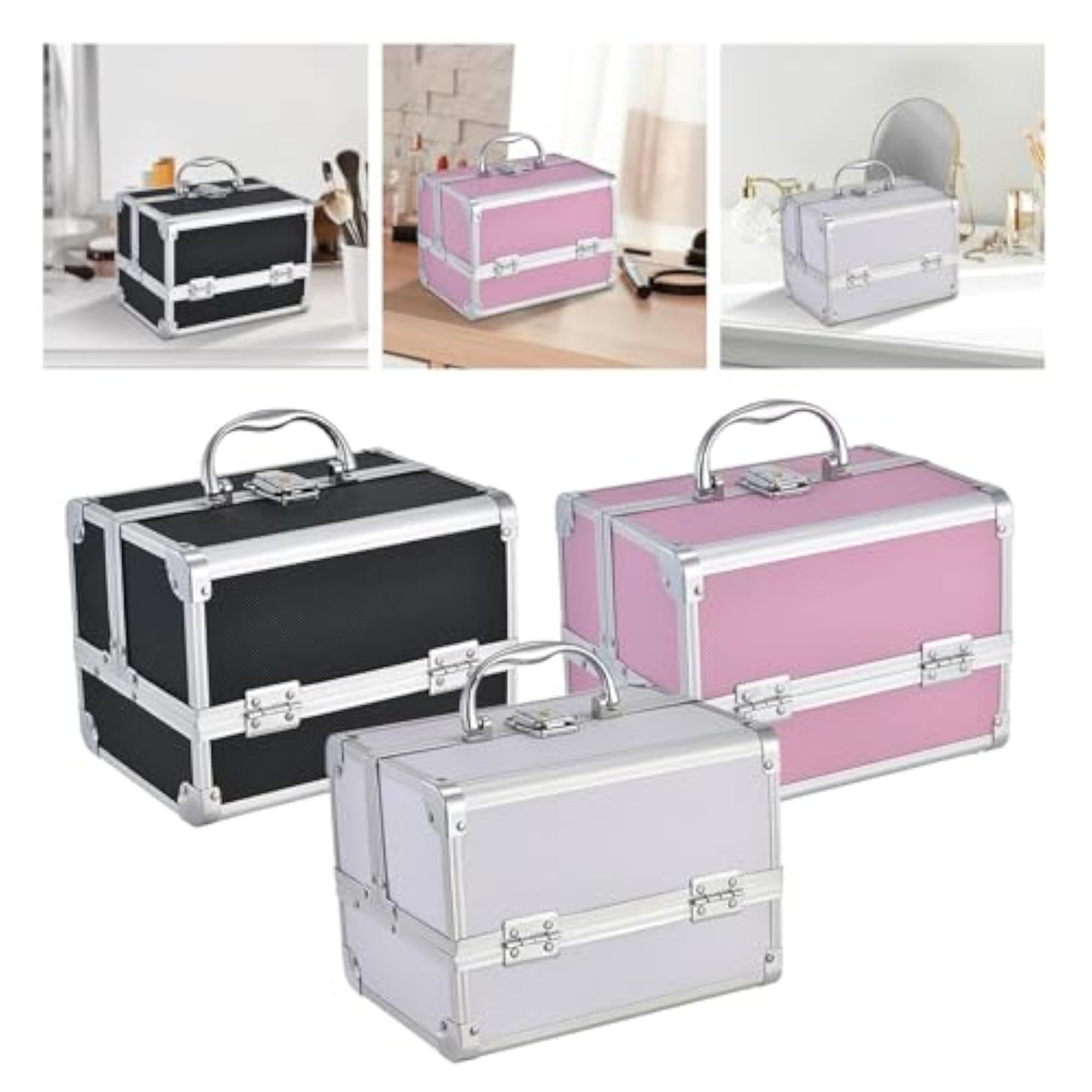 Portable Makeup Train Case with Mirror and Divider